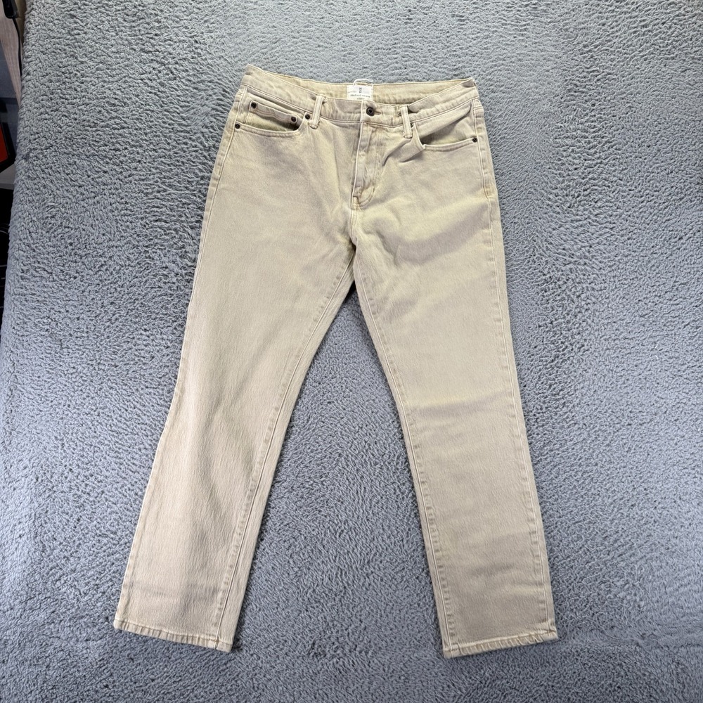 Mutual Weave Jeans Mens 33x30 Beige Cotton Denim Straight Leg Workwear Stretch